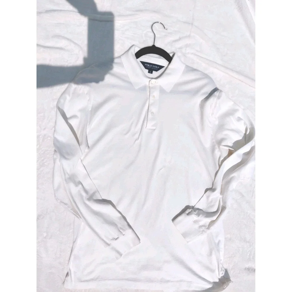 Polo Golf Ralph Lauren Mens Pure Cotton White Pullover Polo Shirt L Long Sleeve